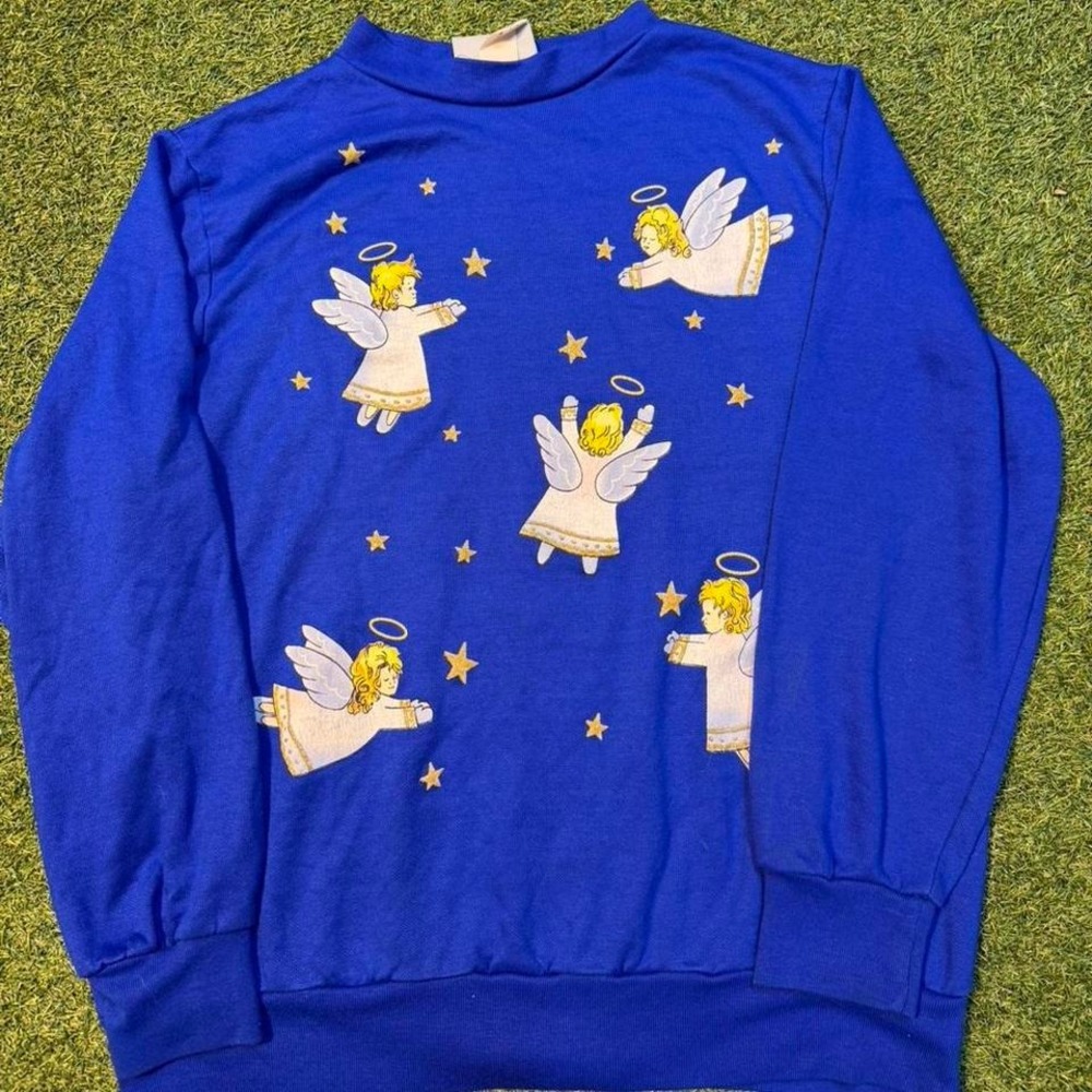 Blue vintage 90s angel sweatshirt Size M #90s